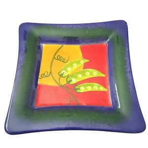 Debbie Mumm Colorful Pea Pod Square Plate Dishwasher Safe Decorative‎ Dish